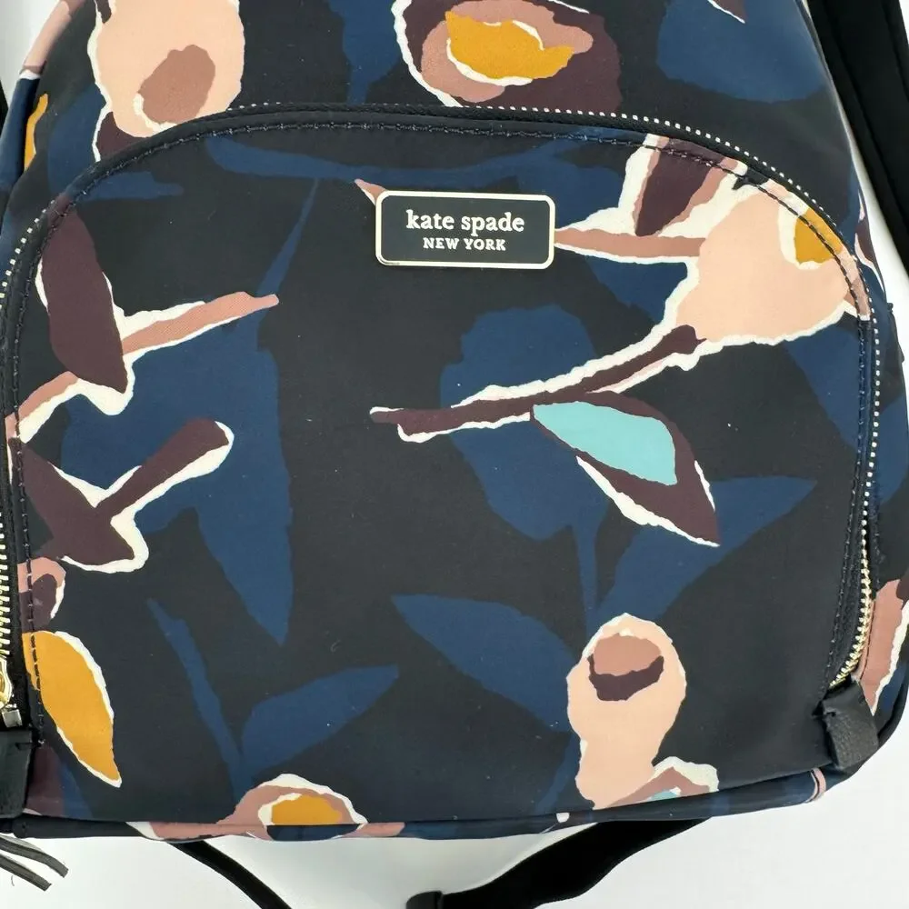 Kate Spade Dawn Paper Rose Medium Backpack Nylon Leather Trim in Black Floral